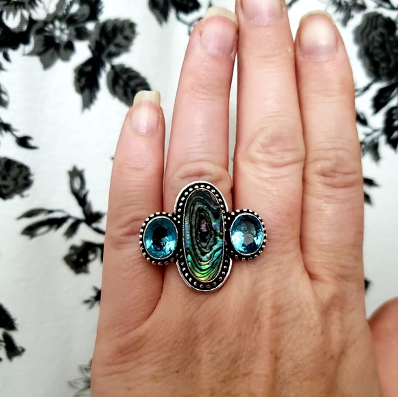 New Abalone Shell and Blue Topaz 925 Silver Ring. - Picture 7 of 8